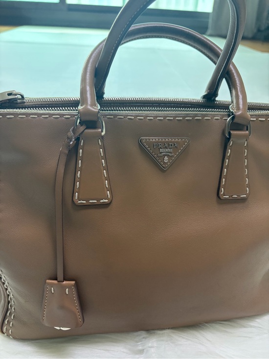 Prada Handbags - Prada Tan Leather Satchel with Stitch Detailing